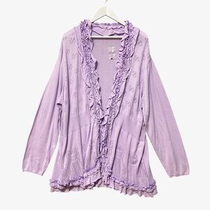 Jamie Gries Eyelet Ruffle Cardigan Sweater NWOT Size 3X Lavender Purple Romantic